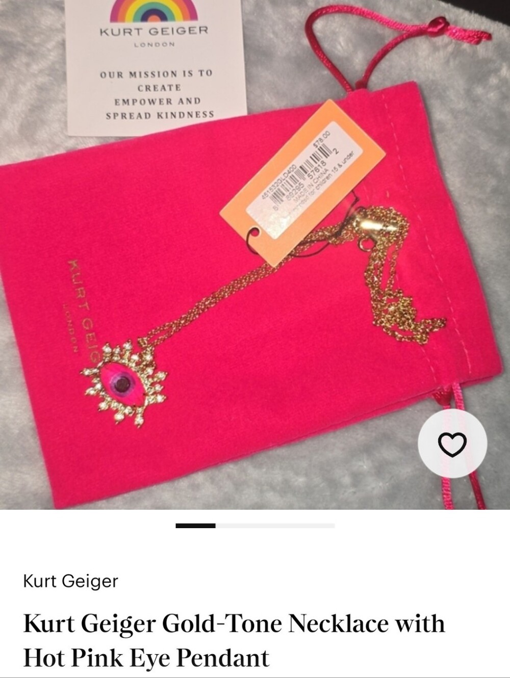 Kurt Geiger Gold-Tone Necklace with Hot Pink Eye Pendant